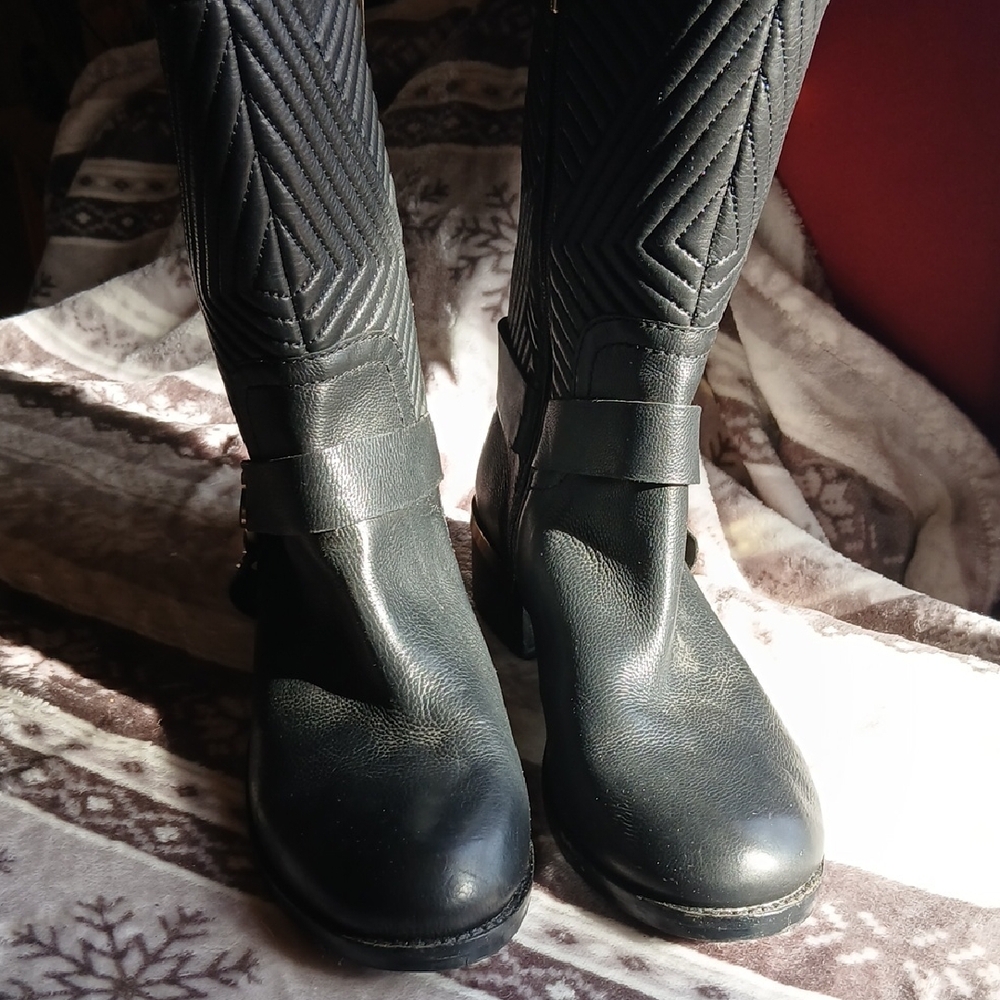 Vince Camuto Black Quilted Heeled Boots with Strap Detail - Picture 2 of 4